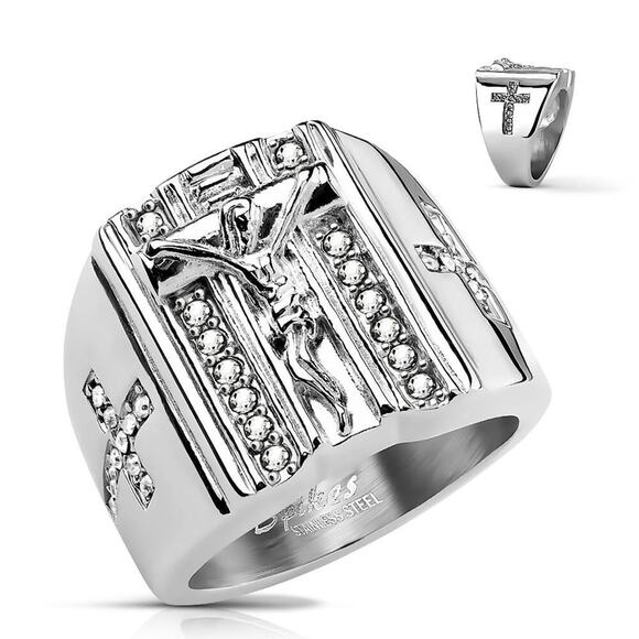 CZ Pave Cross Sides and Jesus on the Cross Stainless Steel Ring size 12 - Picture 1 of 2